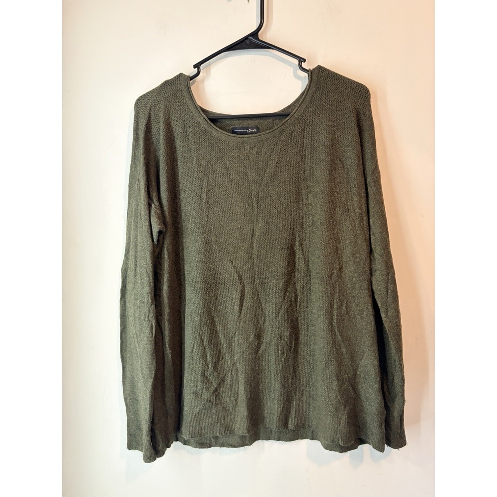 American Eagle Amazingly Soft Waffle‎ Knit Sweater Olive Green Medium Loose Fit